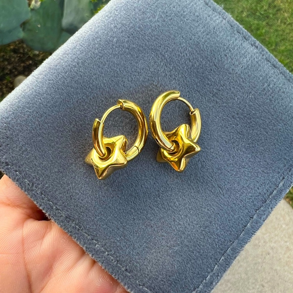 Two in One Gold Star Charm Hoop Earrings - Women Jewelry Stainless steel